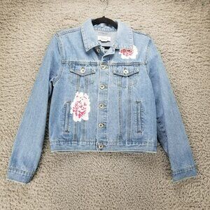 Cavalina Jacket Womens Small Long Sleeve Floral Button Up Denim Jean Jacket